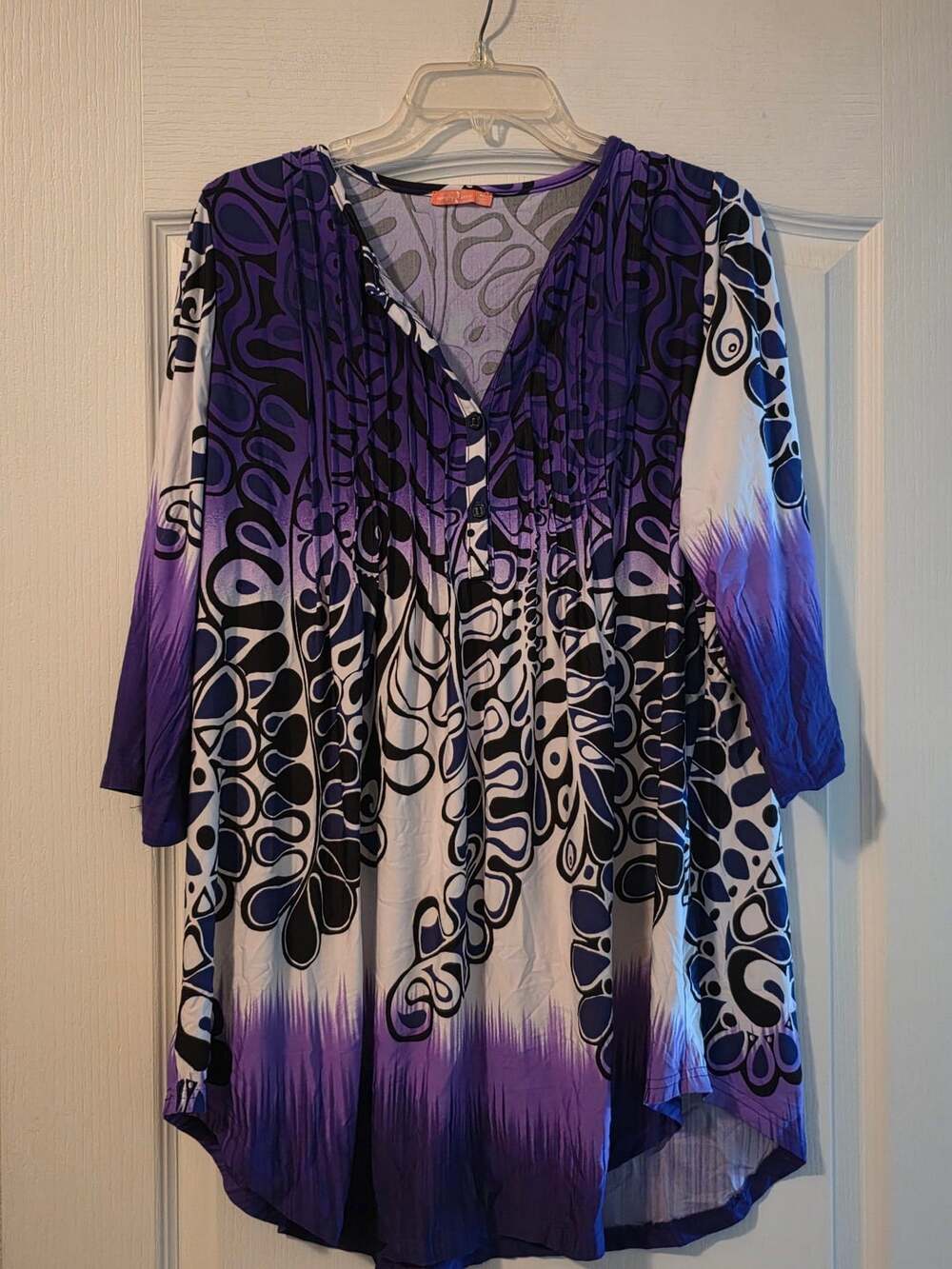 Simply Aster Tunic Top Shirt Size 4X Purple Black White Abstract Pattern